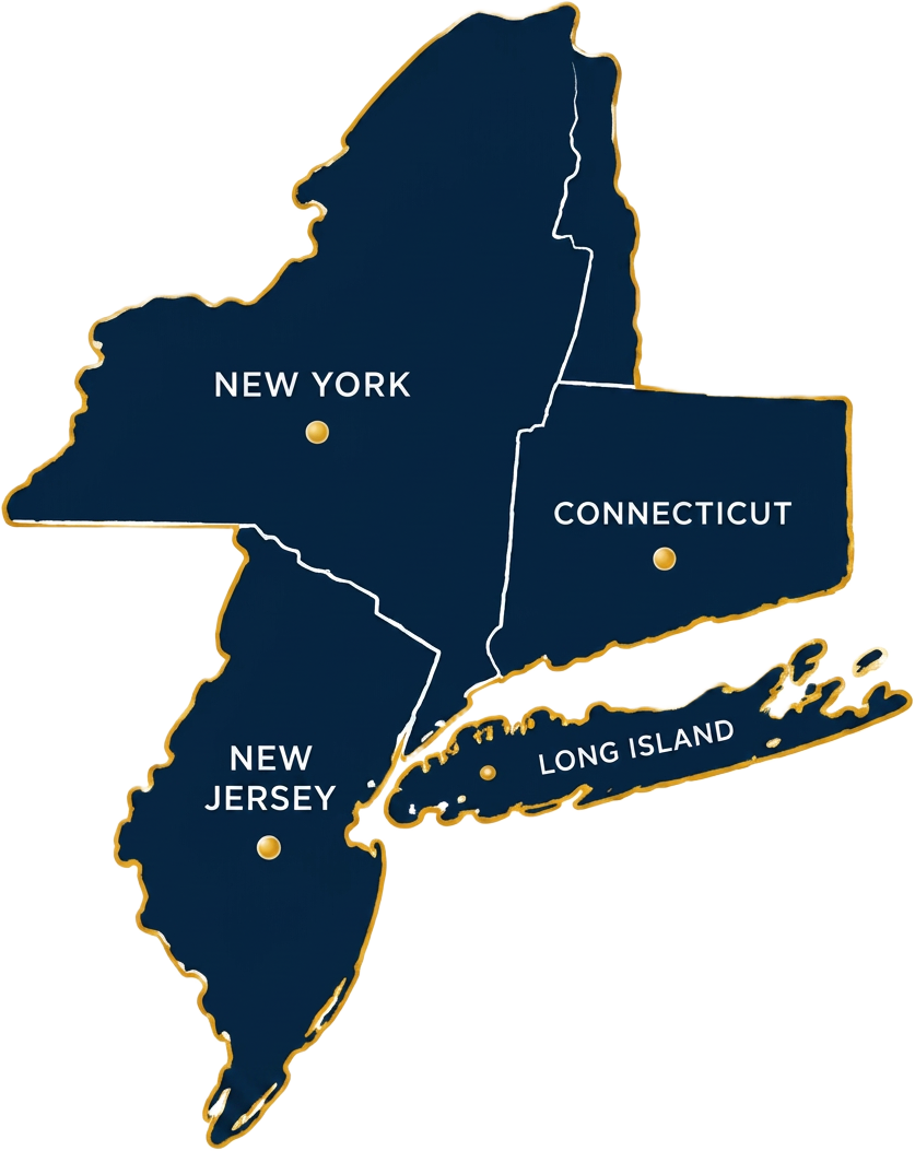 Map of New York, New Jersey, Connecticut, and Long Island